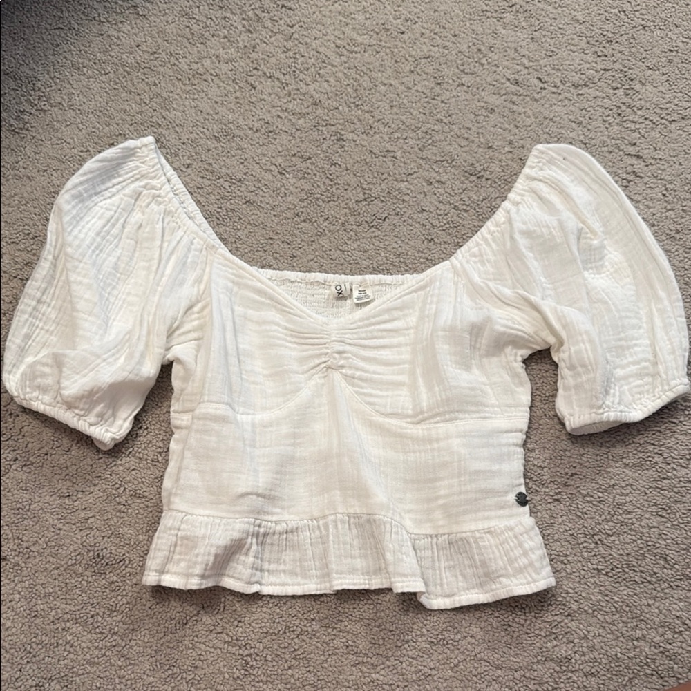 Roxy White Puff Sleeve Blouse
